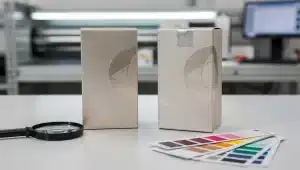 Controllo qualità su due confezioni cosmetiche quasi identiche con differenze di stampa, finitura e chiusura